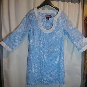 Vineyard Vines Blue Linen Dress Braid deta…